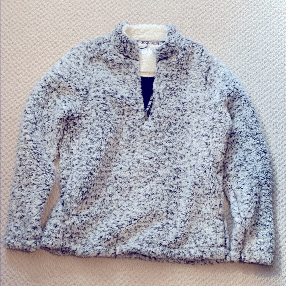 Time and Tru Gray & White Teddy Zip Up Size Small